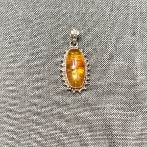 Honey Amber Silver Pendant 2 1/8”